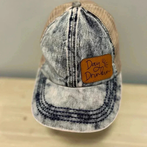 C.C Ponycap High Bun Ponytail Adjustable Mesh Trucker Baseball Cap "Day Drinkin" - Picture 1 of 7
